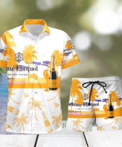 Veuve Clicquot Champagne Tropical Palm Tree Hawaiian Shirt And Shorts For Beach Lovers