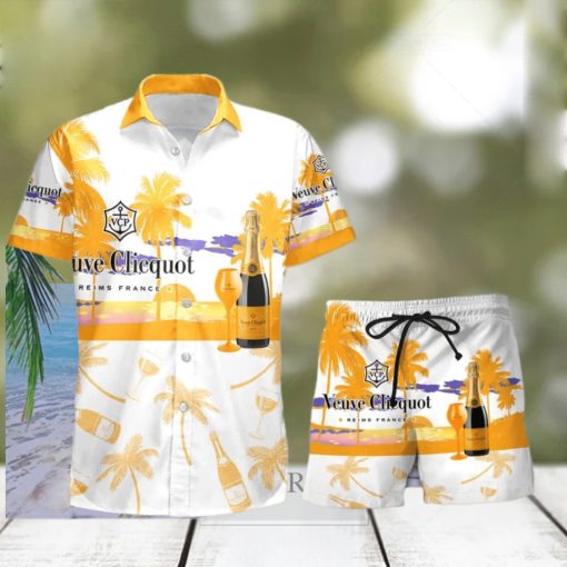 Veuve Clicquot Champagne Tropical Palm Tree Hawaiian Shirt And Shorts For Beach Lovers