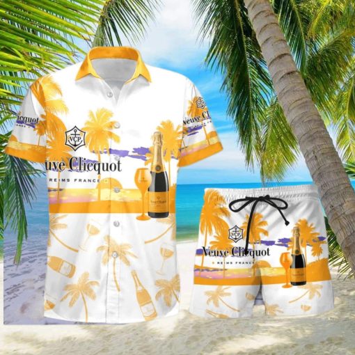 Veuve Clicquot Champagne Tropical Palm Tree Hawaiian Shirt And Shorts For Beach Lovers