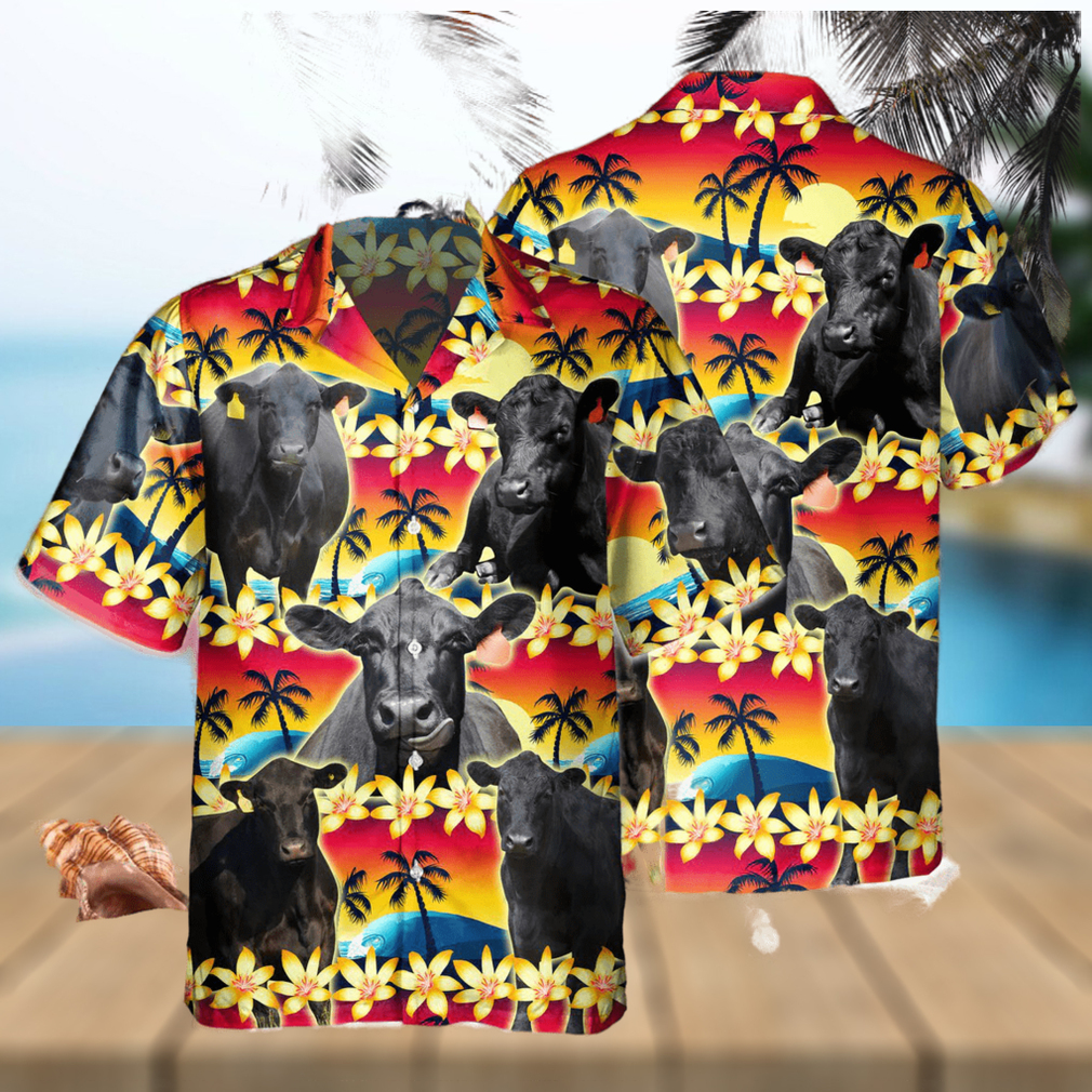 Vintage Black Angus Tropical Sunset Hibiscus And Palm Tree All Over Printed 3D Hawaiian Shirt Vintage Black Angus Tropical Sunset Hibiscus And Palm Tree All Over Printed 3D Hawaiian Shirt