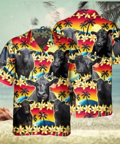 Vintage Black Angus Tropical Sunset Hibiscus And Palm Tree All Over Printed 3D Hawaiian Shirt