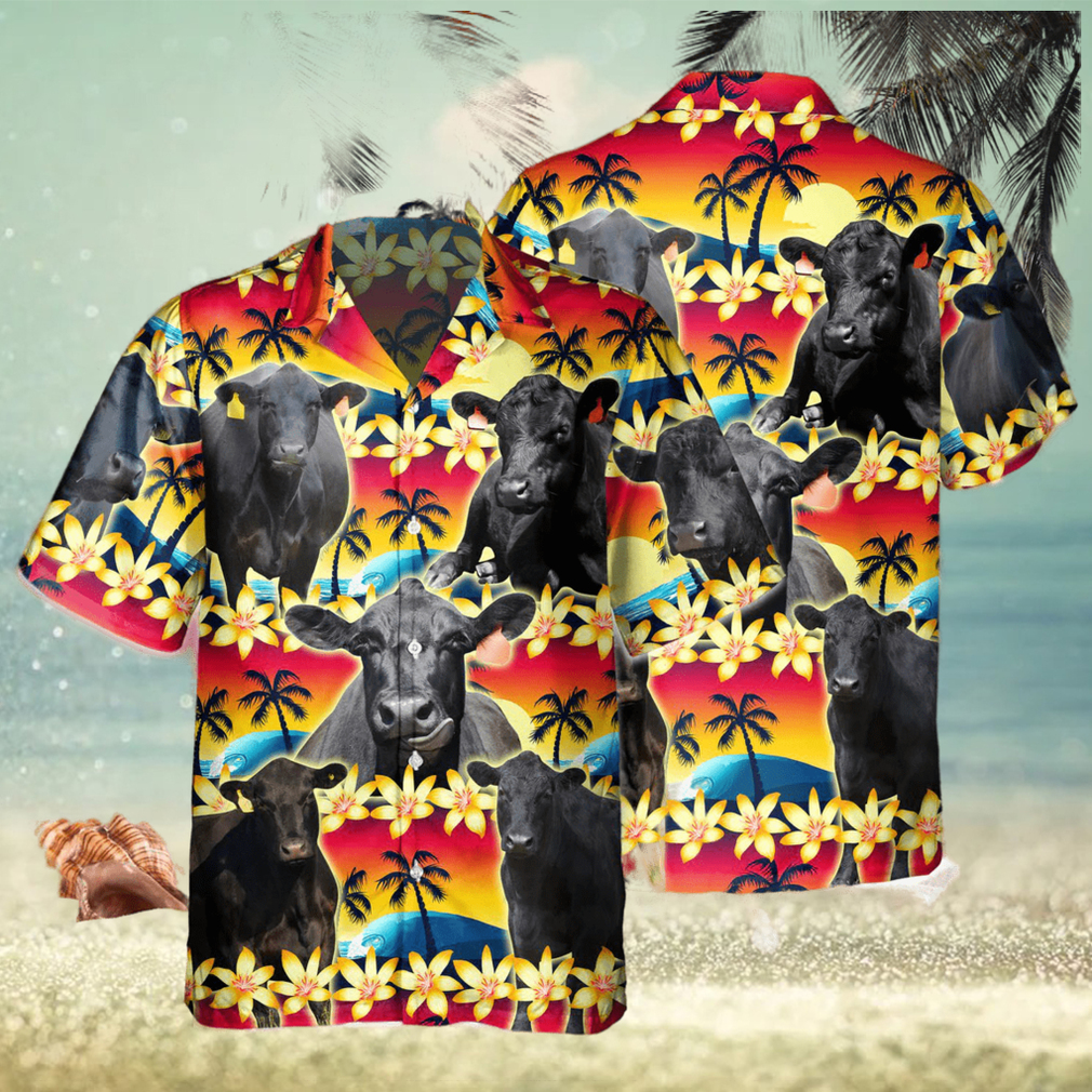 Vintage Black Angus Tropical Sunset Hibiscus And Palm Tree All Over Printed 3D Hawaiian Shirt Vintage Black Angus Tropical Sunset Hibiscus And Palm Tree All Over Printed 3D Hawaiian Shirt