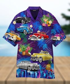 Vintage Hot Rod Car Sunset Beach Hawaiian Shirt For
