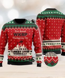 WKRP Ugly Sweater, First Annual WKRP Thanksgiving Day Turkey Drop Ugly Christmas Sweater Xmas Gifts