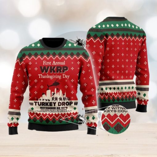 WKRP Ugly Sweater, First Annual WKRP Thanksgiving Day Turkey Drop Ugly Christmas Sweater Xmas Gifts