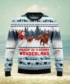 Walkin‘ In A Weiner Wonderland Dachshund Lover Ugly Christmas Sweater Unique Gift