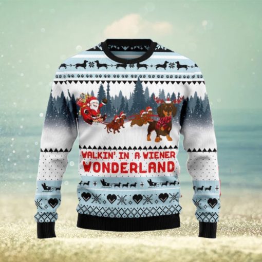 Walkin‘ In A Weiner Wonderland Dachshund Lover Ugly Christmas Sweater Unique Gift