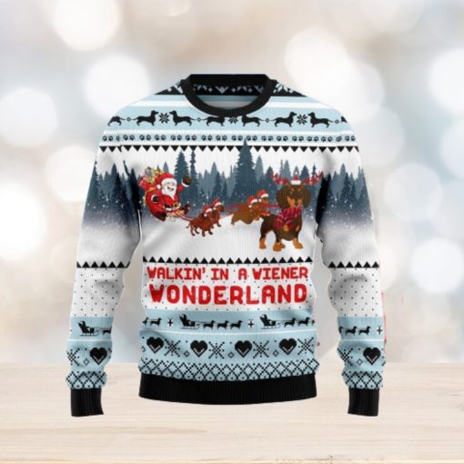 Walkin‘ In A Weiner Wonderland Dachshund Lover Ugly Christmas Sweater Unique Gift