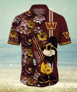 Washington Commanders Surfboard Parttern Mickey Mouse Flower Hawaiian Shirt