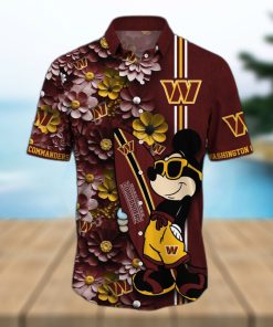 Washington Commanders Surfboard Parttern Mickey Mouse Flower Hawaiian Shirt