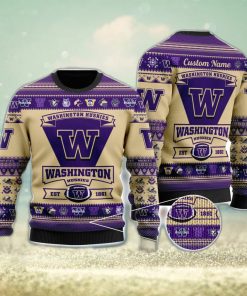Washington Huskies Football Team Logo Ugly Christmas Sweater Custom Name Christmas For Fans