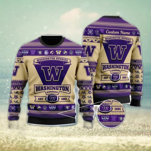 Washington Huskies Football Team Logo Ugly Christmas Sweater Custom Name Christmas For Fans