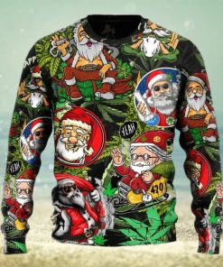 Weed Smoking Santa Hippie Ugly Christmas Sweater