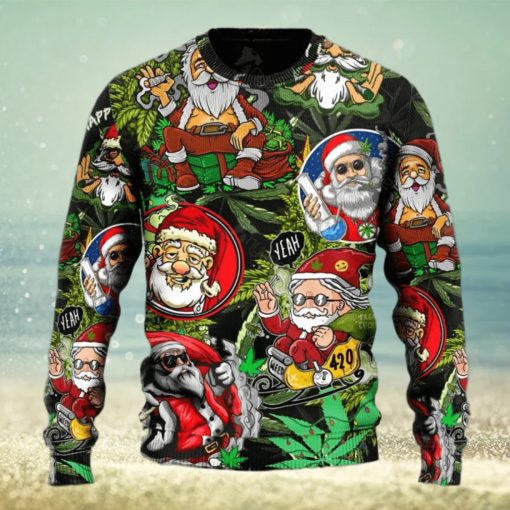 Weed Smoking Santa Hippie Ugly Christmas Sweater