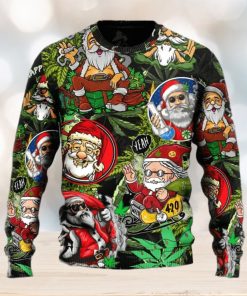 Weed Smoking Santa Hippie Ugly Christmas Sweater