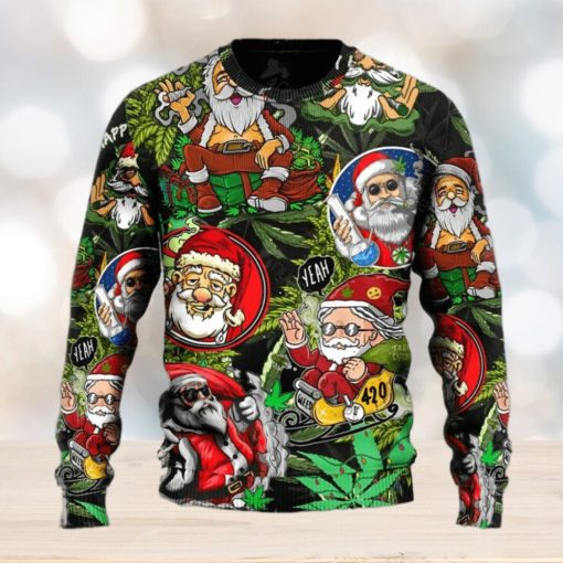 Weed Smoking Santa Hippie Ugly Christmas Sweater