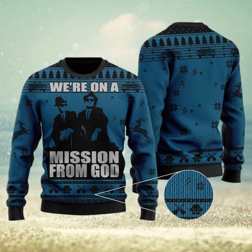 We’re On A Mission From God Ugly Sweater, Joliet Jake Blues Elwood Blues Ugly Christmas Sweater Xmas Gifts