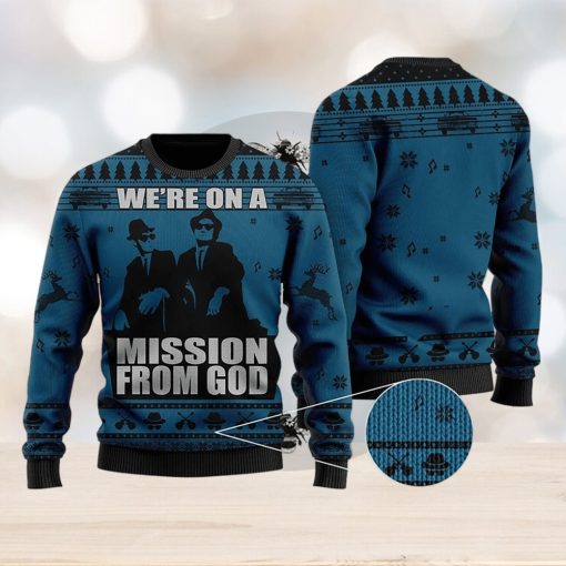 We’re On A Mission From God Ugly Sweater, Joliet Jake Blues Elwood Blues Ugly Christmas Sweater Xmas Gifts