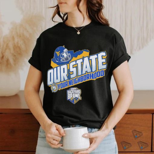 West Virginia Mountaineers 2023 Backyard Brawl Our State vs your neighborhood helmet shirt