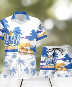 White Castle Tropical Palm Tree Hawaiian Shirt And Shorts For Beach Lovers