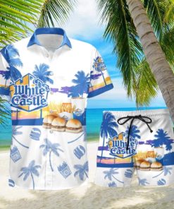 White Castle Tropical Palm Tree Hawaiian Shirt And Shorts For Beach Lovers