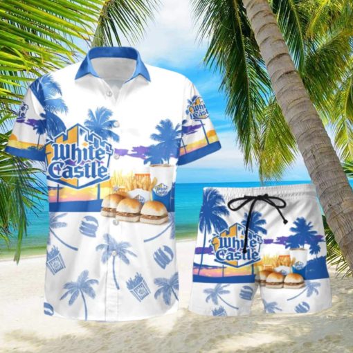 White Castle Tropical Palm Tree Hawaiian Shirt And Shorts For Beach Lovers