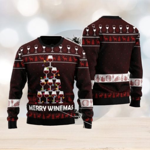 Wine Tree Merry Winemas Men And Women Christmas Gift 3D Ugly Christmas Sweater