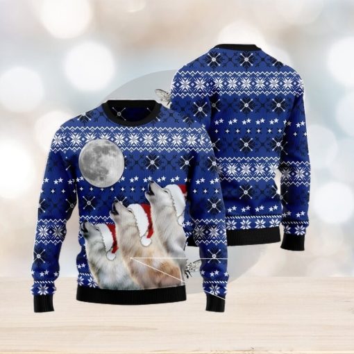 Wolf Howling Moon Family Gift Ugly Christmas Sweater