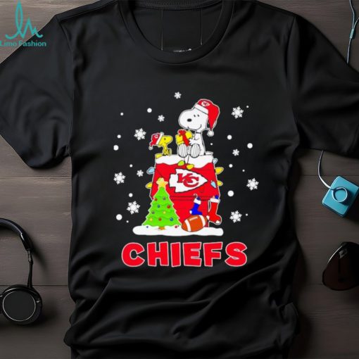 Woodstock and Snoopy on dog house Kansas City Chiefs Christmas shirt