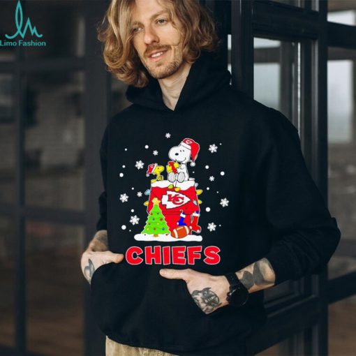Woodstock and Snoopy on dog house Kansas City Chiefs Christmas shirt