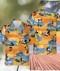 disney summer hawaiian tshirt  button down shirt  mickey mouse on the beach