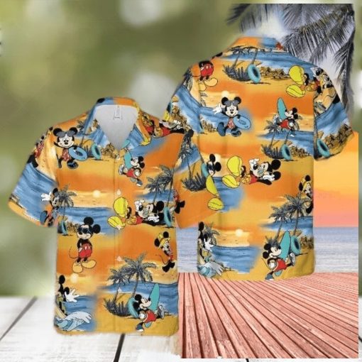 disney summer hawaiian tshirt  button down shirt  mickey mouse on the beach