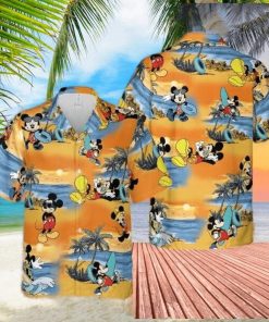 disney summer hawaiian tshirt button down shirt mickey mouse on the beach