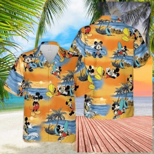 disney summer hawaiian tshirt  button down shirt  mickey mouse on the beach