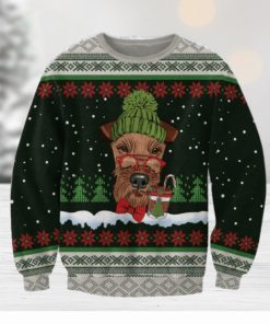 Airedale Terrier With Snow And Christmas Ugly Sweatshirt Christmas Ugly Sweater