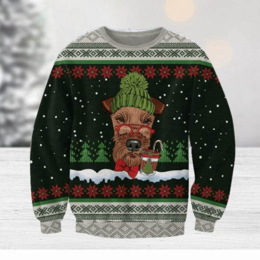 Airedale Terrier With Snow And Christmas Ugly Sweatshirt Christmas Ugly Sweater