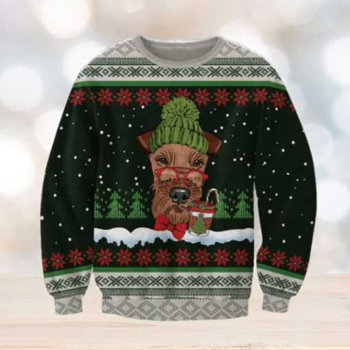 Airedale Terrier With Snow And Christmas Ugly Sweatshirt Christmas Ugly Sweater