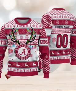 Alabama Crimson Tide Reindeer Pattern Special Custom Name And Number Ugly Christmas Sweater NCAA Fans Gifft