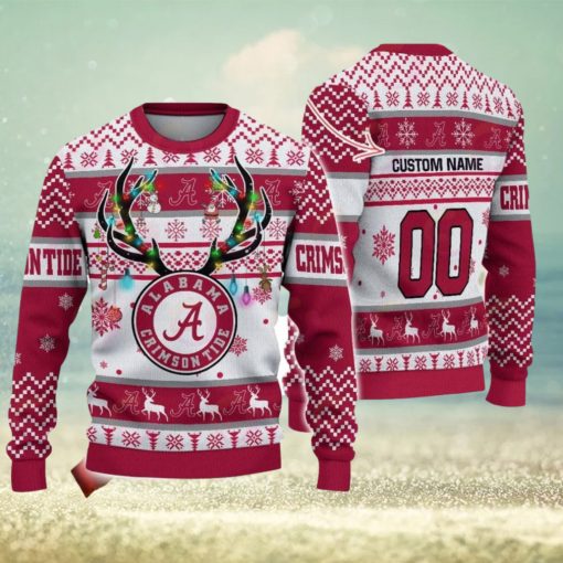 Alabama Crimson Tide Reindeer Pattern Special Custom Name And Number Ugly Christmas Sweater NCAA Fans Gifft