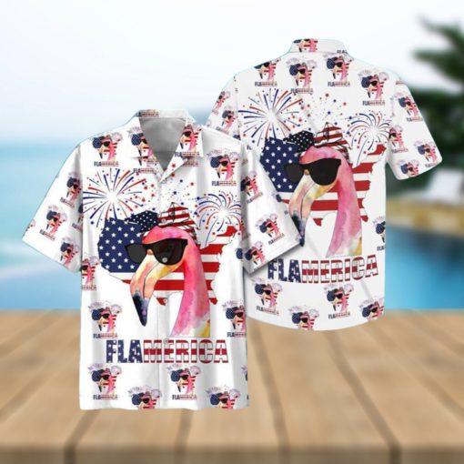 America Flag Flamingo Hawaiian Shirt Summer Gift For Friend