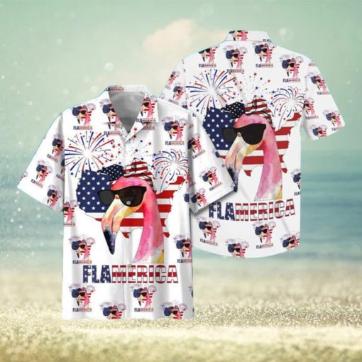 America Flag Flamingo Hawaiian Shirt Summer Gift For Friend