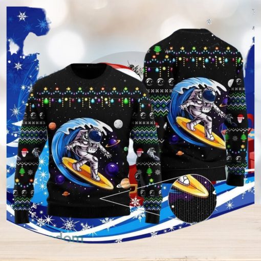 Astronauts Surf On A Surfboard In Space Ugly Christmas Sweater Special Gift For Men Women