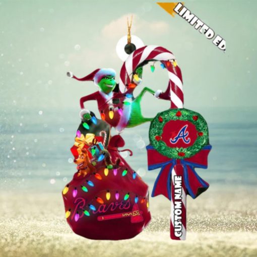Atlanta Braves MLB Grinch Candy Cane Personalized Xmas Gifts Christmas Tree Decorations Ornament