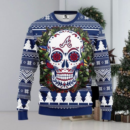 Atlanta Braves Skull Flower Ugly Christmas Ugly Sweater 3D Christmas Xmas Sweater