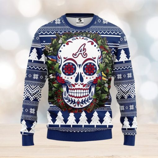 Atlanta Braves Skull Flower Ugly Christmas Ugly Sweater 3D Christmas Xmas Sweater