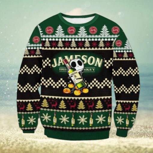 Baby Jack Skellington Hug Jameson Irish Whiskey Ugly Christmas Sweater For Family