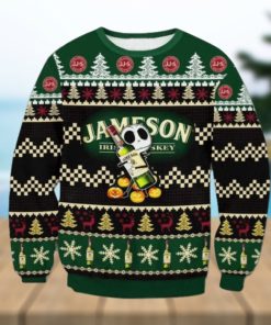 Baby Jack Skellington Hug Jameson Irish Whiskey Ugly Christmas Sweater For Family