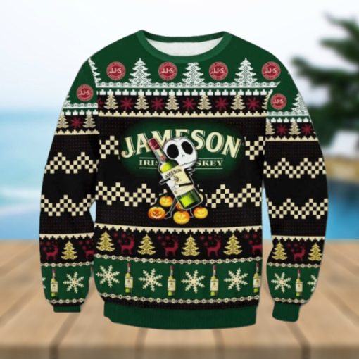 Baby Jack Skellington Hug Jameson Irish Whiskey Ugly Christmas Sweater For Family