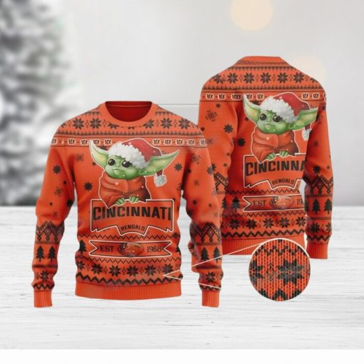 Baby Yoda Cincinnati Football Est 1968 Ugly Christmas Sweater Bengals Gifts