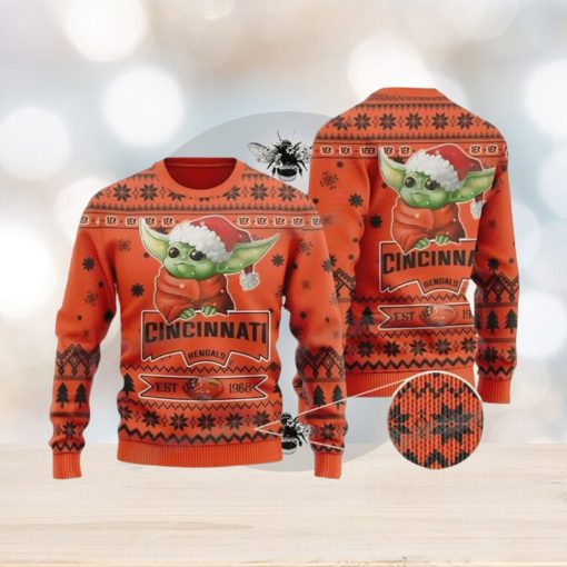 Baby Yoda Cincinnati Football Est 1968 Ugly Christmas Sweater Bengals Gifts